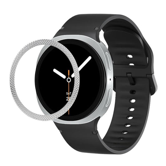 For Samsung Galaxy Watch8 40mm Rhombic Texture Bezel and Solid Color Stitched Silicone Watch Band(Black Silver) - Watch Bands by buy2fix | Online Shopping UK | buy2fix