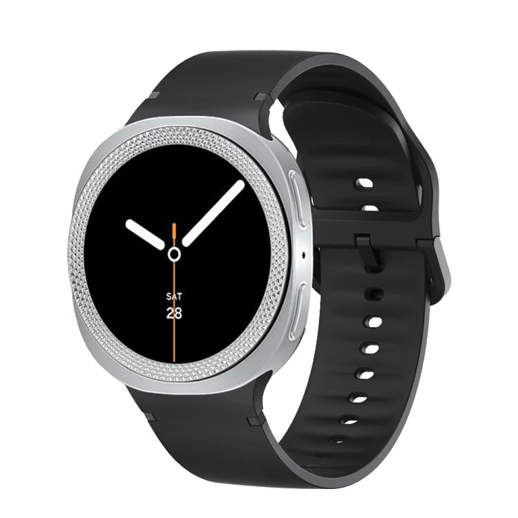 For Samsung Galaxy Watch8 40mm Rhombic Texture Bezel and Solid Color Stitched Silicone Watch Band(Black Silver) - Watch Bands by buy2fix | Online Shopping UK | buy2fix