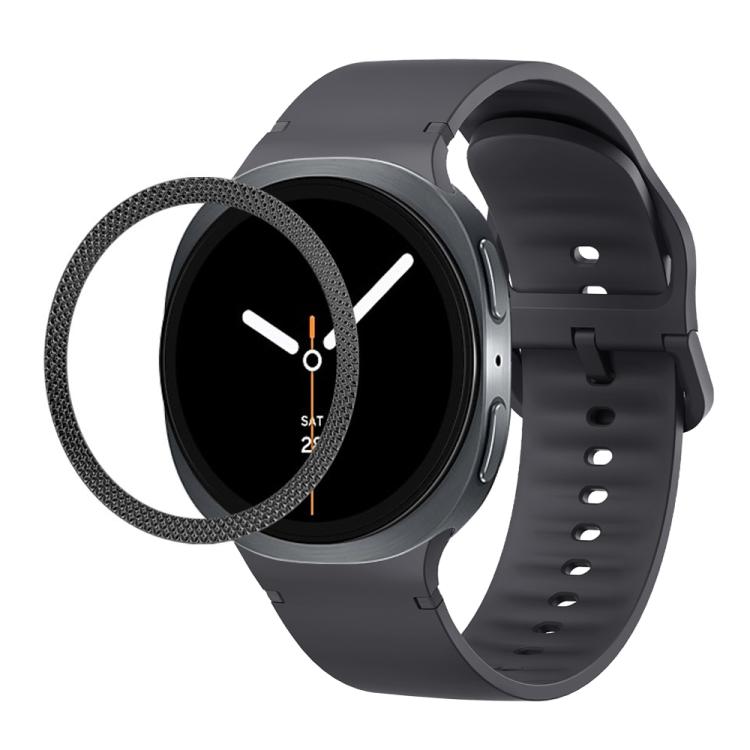 For Samsung Galaxy Watch8 40mm Rhombic Texture Bezel and Solid Color Stitched Silicone Watch Band(Dark Gray Black) - Watch Bands by buy2fix | Online Shopping UK | buy2fix