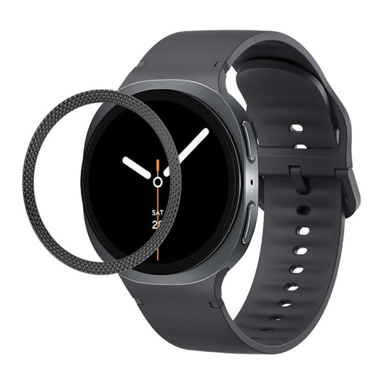 For Samsung Galaxy Watch8 40mm Rhombic Texture Bezel and Solid Color Stitched Silicone Watch Band(Dark Gray Black) - Watch Bands by buy2fix | Online Shopping UK | buy2fix