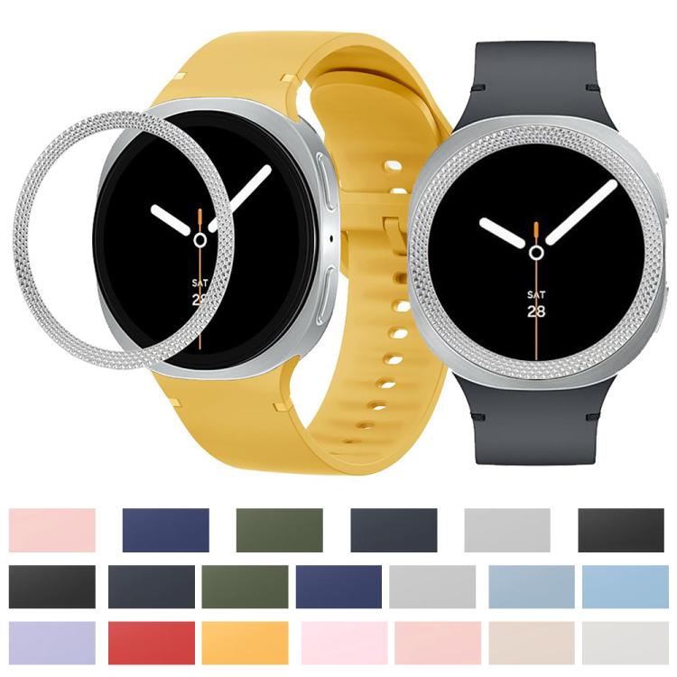 For Samsung Galaxy Watch8 44mm Rhombic Texture Bezel and Solid Color Stitched Silicone Watch Band(Gray Black) - Watch Bands by buy2fix | Online Shopping UK | buy2fix