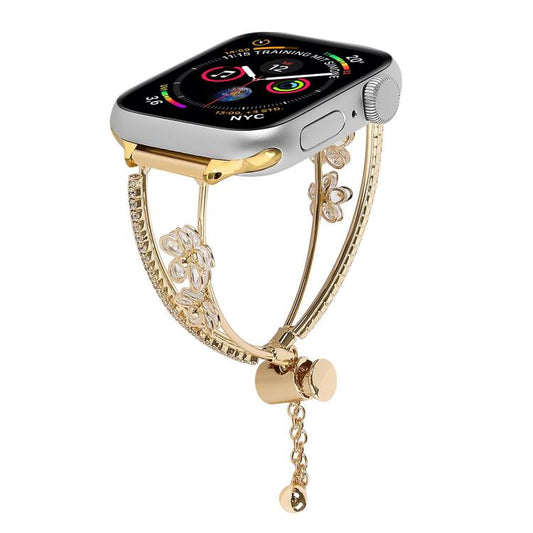 For Apple Watch 46mm / 49mm / 45mm / 44mm Copper-Inlaid Zircon 5-petal Flower Bracelet Watch Band(Gold) - Watch Bands by buy2fix | Online Shopping UK | buy2fix