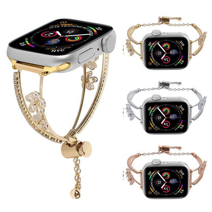 For Apple Watch 46mm / 49mm / 45mm / 44mm Copper-Inlaid Zircon 5-petal Flower Bracelet Watch Band(Silver) - Watch Bands by buy2fix | Online Shopping UK | buy2fix