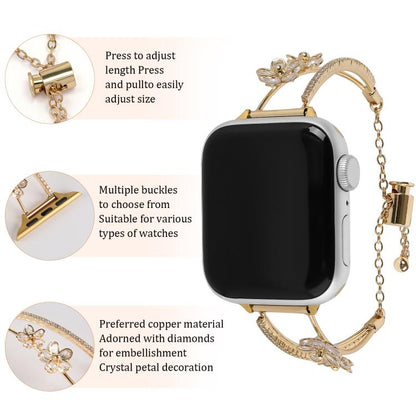 For Apple Watch 46mm / 49mm / 45mm / 44mm Copper-Inlaid Zircon 5-petal Flower Bracelet Watch Band(Rose Gold) - Watch Bands by buy2fix | Online Shopping UK | buy2fix