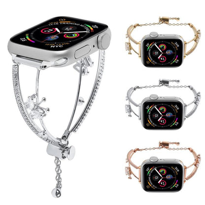 For Apple Watch 46mm / 49mm / 45mm / 44mm Copper-Inlaid Butterfly Zircon Bracelet Watch Band(Rose Gold) - Watch Bands by buy2fix | Online Shopping UK | buy2fix