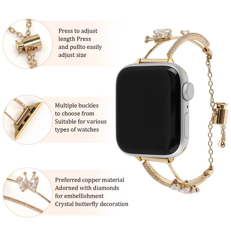 For Apple Watch 46mm / 49mm / 45mm / 44mm Copper-Inlaid Butterfly Zircon Bracelet Watch Band(Rose Gold) - Watch Bands by buy2fix | Online Shopping UK | buy2fix