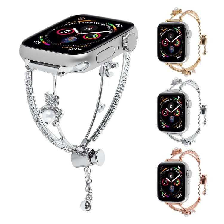 For Apple Watch 46mm / 49mm / 45mm / 44mm Copper-Inlaid Bear Zircon Bracelet Watch Band(Rose Gold) - Watch Bands by buy2fix | Online Shopping UK | buy2fix