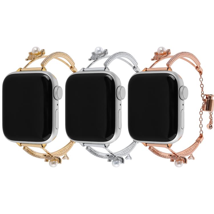 For Apple Watch 42mm / 41mm / 40mm / 38mm Copper-Inlaid Bear Zircon Bracelet Watch Band(Rose Gold) - Watch Bands by buy2fix | Online Shopping UK | buy2fix