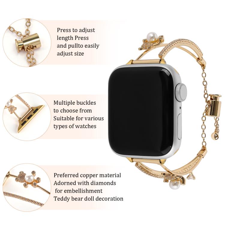 For Apple Watch 42mm / 41mm / 40mm / 38mm Copper-Inlaid Bear Zircon Bracelet Watch Band(Rose Gold) - Watch Bands by buy2fix | Online Shopping UK | buy2fix