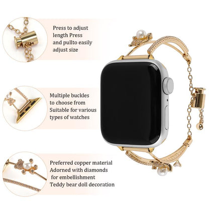 For Apple Watch 46mm / 49mm / 45mm / 44mm Copper-Inlaid Bear Zircon Bracelet Watch Band(Gold) - Watch Bands by buy2fix | Online Shopping UK | buy2fix