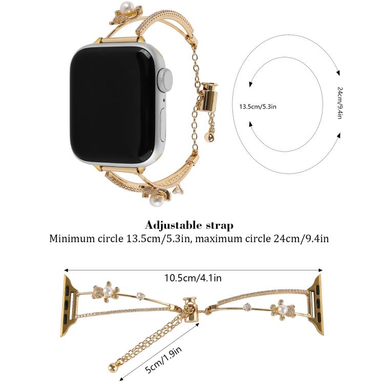 For Apple Watch 42mm / 41mm / 40mm / 38mm Copper-Inlaid Bear Zircon Bracelet Watch Band(Siver) - Watch Bands by buy2fix | Online Shopping UK | buy2fix