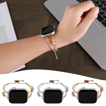 For Apple Watch 46mm / 49mm / 45mm / 44mm Copper-Inlaid Bear Zircon Bracelet Watch Band(Rose Gold) - Watch Bands by buy2fix | Online Shopping UK | buy2fix