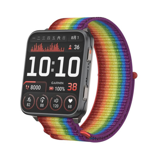 For Garmin Venu X1 Two Section Metal Ring Nylon Hook and Loop Fastener Watch Band(Rainbow) - Watch Bands by buy2fix | Online Shopping UK | buy2fix