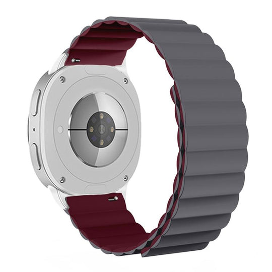 For Galaxy Watch9 / 8 / 8 Classic Magnetic Silicone Watch Band(Gray+Wine Red)