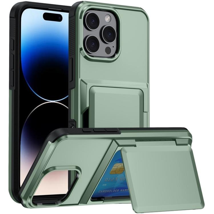 For iPhone 16 Pro Max Kalebol Flip Card Wallet Holder Shockproof Phone Case(Army Green) - iPhone 16 Pro Max Cases by Kalebol | Online Shopping UK | buy2fix