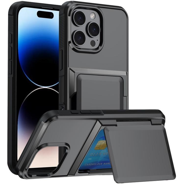 For iPhone 16 Pro Max Kalebol Flip Card Wallet Holder Shockproof Phone Case(Gray) - iPhone 16 Pro Max Cases by Kalebol | Online Shopping UK | buy2fix