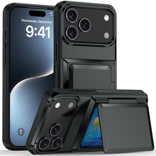 For iPhone 17 Pro Max Kalebol Flip Card Wallet Holder Shockproof Phone Case(Black)