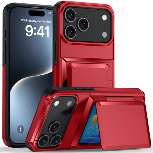 For iPhone 17 Pro Max Kalebol Flip Card Wallet Holder Shockproof Phone Case(Red)