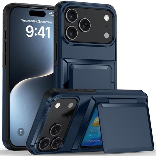 For iPhone 17 Pro Max Kalebol Flip Card Wallet Holder Shockproof Phone Case(Blue)