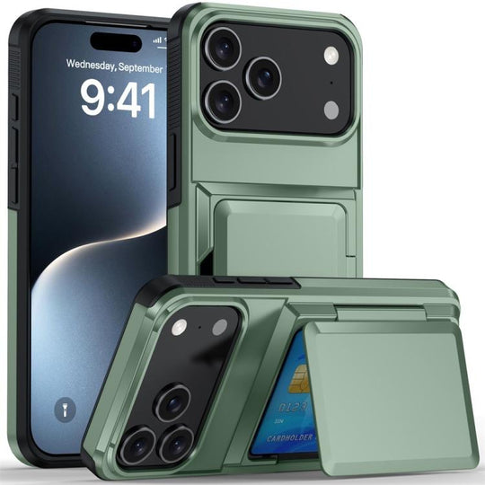 For iPhone 17 Pro Max Kalebol Flip Card Wallet Holder Shockproof Phone Case(Army Green)
