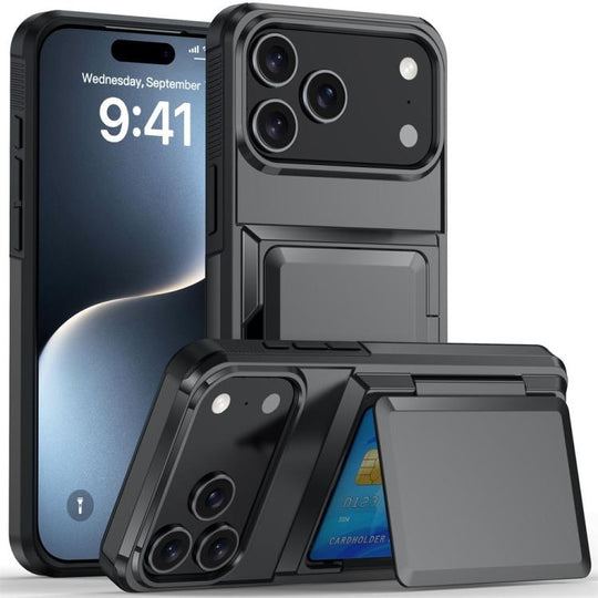 For iPhone 17 Pro Max Kalebol Flip Card Wallet Holder Shockproof Phone Case(Gray)