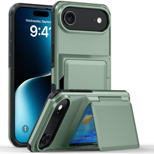 For iPhone Air Kalebol Flip Card Wallet Holder Shockproof Phone Case(Army Green)