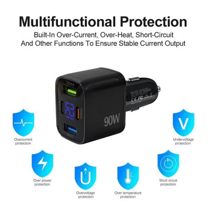 QC4.0 + PD3.0 LED Digital Display Car Charger with Type-C to Type-C / 8 Pin Data Cable(Black) - Car Charger by buy2fix | Online Shopping UK | buy2fix