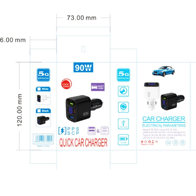 QC4.0 + PD3.0 LED Digital Display Car Charger with Type-C to Type-C / 8 Pin Data Cable(Black) - Car Charger by buy2fix | Online Shopping UK | buy2fix