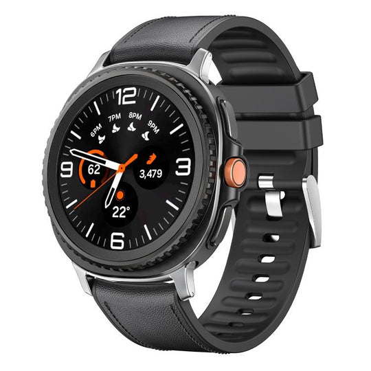 For Galaxy Watch9 / 8 / 8 Classic Metal Head Leather Skin Silicone Watch Band(Black)