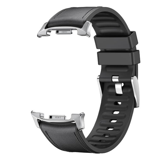For Samsung Galaxy Watch8 / Watch8 Classic Metal Head Leather Skin Silicone Watch Band(Black) - Watch Bands by buy2fix | Online Shopping UK | buy2fix