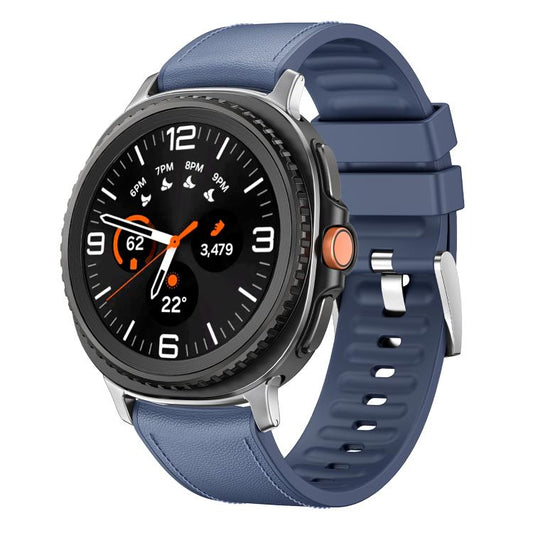 For Samsung Galaxy Watch8 / Watch8 Classic Metal Head Leather Skin Silicone Watch Band(Blue) - Watch Bands by buy2fix | Online Shopping UK | buy2fix