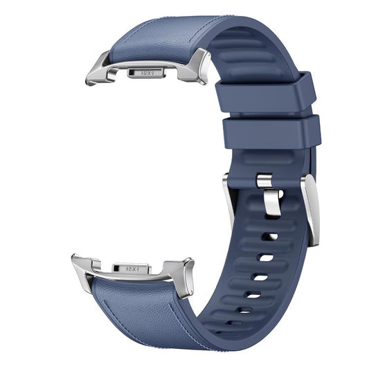 For Samsung Galaxy Watch8 / Watch8 Classic Metal Head Leather Skin Silicone Watch Band(Blue) - Watch Bands by buy2fix | Online Shopping UK | buy2fix