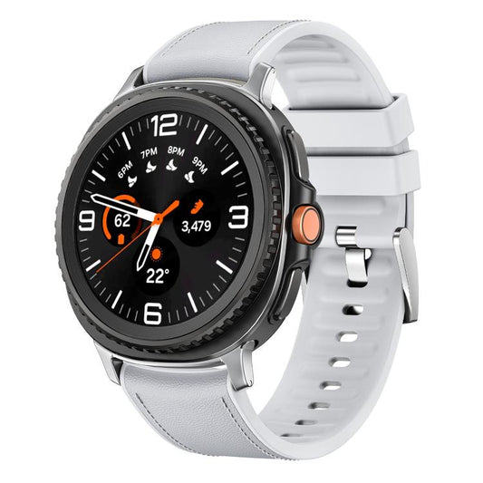 For Samsung Galaxy Watch8 / Watch8 Classic Metal Head Leather Skin Silicone Watch Band(Light Gray) - Watch Bands by buy2fix | Online Shopping UK | buy2fix