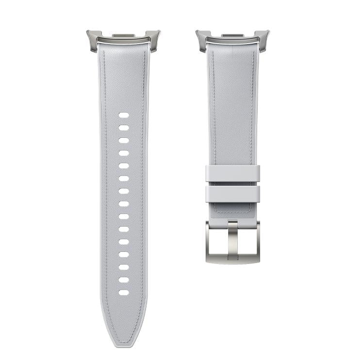 For Samsung Galaxy Watch8 / Watch8 Classic Metal Head Leather Skin Silicone Watch Band(Light Gray) - Watch Bands by buy2fix | Online Shopping UK | buy2fix