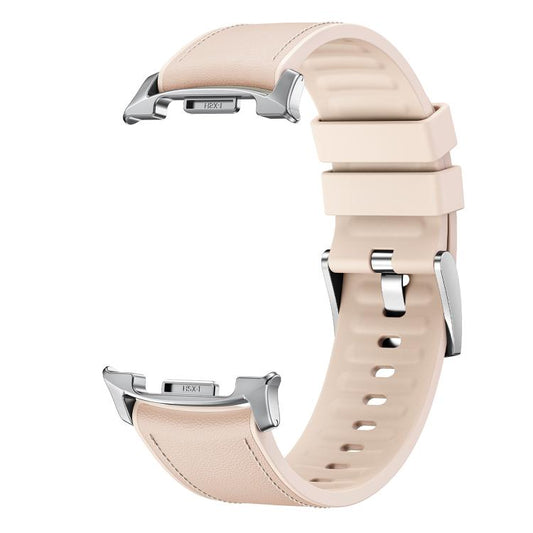 For Samsung Galaxy Watch8 / Watch8 Classic Metal Head Leather Skin Silicone Watch Band(Apricot Color) - Watch Bands by buy2fix | Online Shopping UK | buy2fix