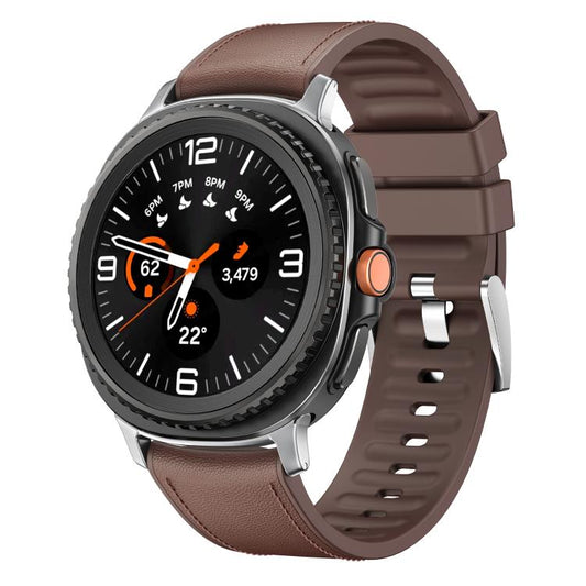 For Samsung Galaxy Watch8 / Watch8 Classic Metal Head Leather Skin Silicone Watch Band(Brown) - Watch Bands by buy2fix | Online Shopping UK | buy2fix