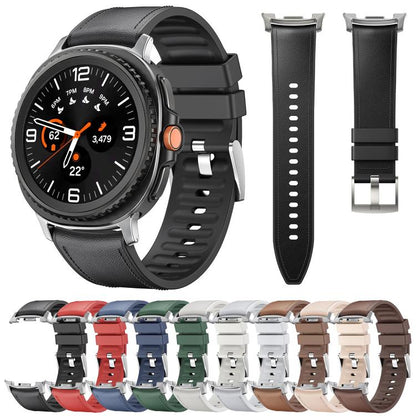 For Samsung Galaxy Watch8 / Watch8 Classic Metal Head Leather Skin Silicone Watch Band(Black) - Watch Bands by buy2fix | Online Shopping UK | buy2fix