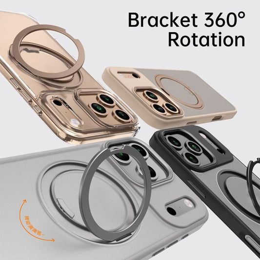 For iPhone 17 Pro Max Kalebol Rotating Magnetic Holder MagSafe Phone Case(Transparent Silver) - iPhone 17 Pro Max Cases by Kalebol | Online Shopping UK | buy2fix
