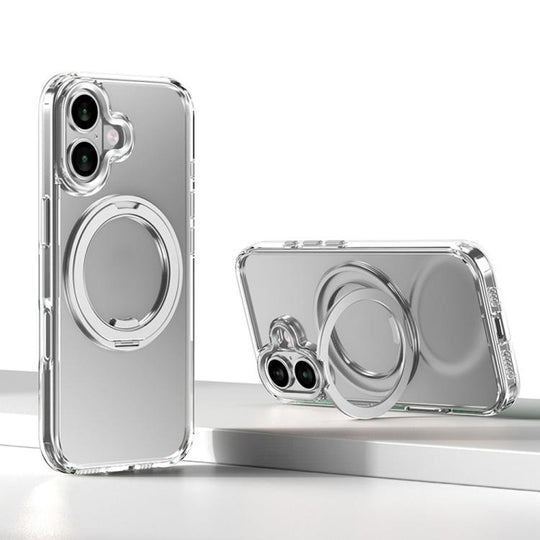 For iPhone 17 Kalebol Rotating Magnetic Holder MagSafe Phone Case(Transparent Silver)