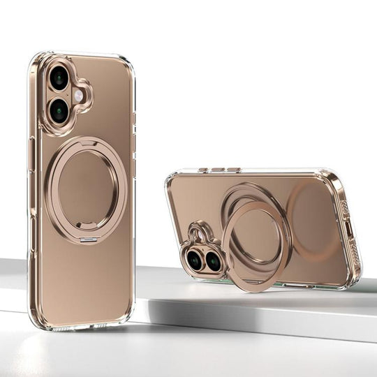 For iPhone 17 Kalebol Rotating Magnetic Holder MagSafe Phone Case(Transparent Gold)