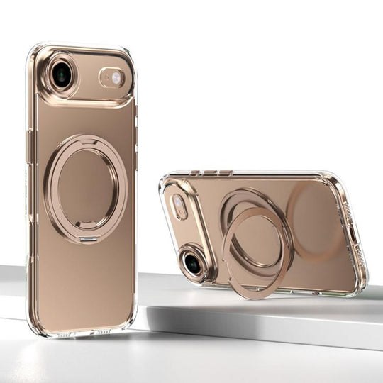 For iPhone Air Kalebol Rotating Magnetic Holder MagSafe Phone Case(Transparent Gold)
