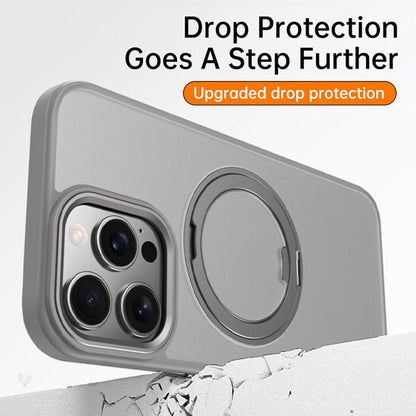 For iPhone 16 Pro Kalebol Rotating Magnetic Holder MagSafe Phone Case(Transparent Silver) - iPhone 16 Pro Cases by Kalebol | Online Shopping UK | buy2fix