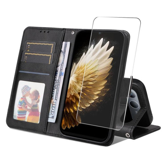 For Infinix Hot 60i 5G ENKAY Card Wallet Calf Texture Leather Phone Case with Screen Film(Black)