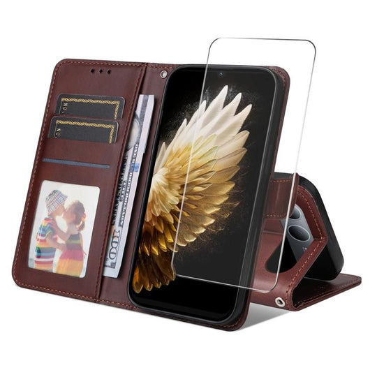 For Infinix Hot 60i 5G ENKAY Card Wallet Calf Texture Leather Phone Case with Screen Film(Brown)