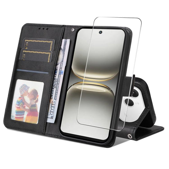 For Tecno Spark 40 4G ENKAY Card Wallet Calf Texture Leather Phone Case with Screen Film(Black)