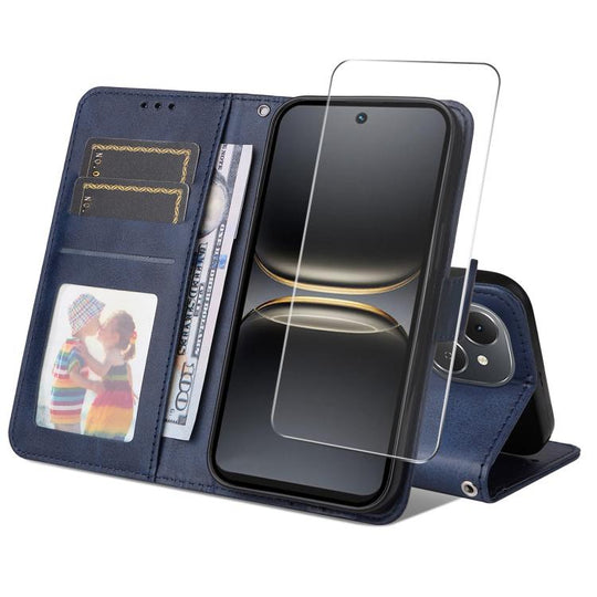 For Tecno Spark 40c ENKAY Card Wallet Calf Texture Leather Phone Case with Screen Film(Blue)
