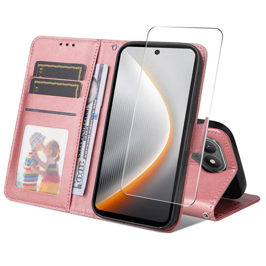 For Tecno Pova 7 5G ENKAY Card Wallet Calf Texture Leather Phone Case with Screen Film(Pink)