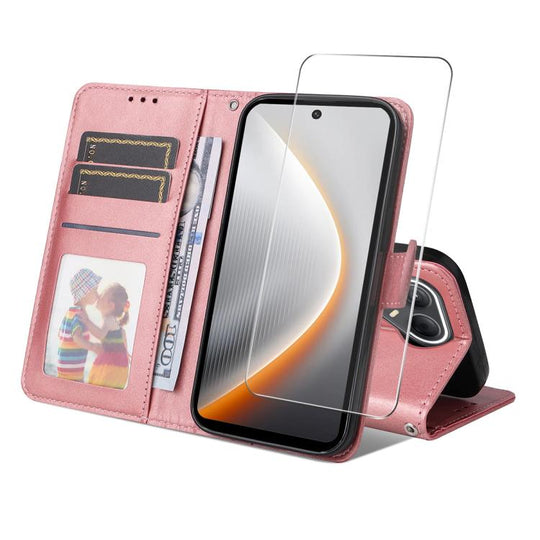For Tecno Pova 7 Pro 5G ENKAY Card Wallet Calf Texture Leather Phone Case with Screen Film(Pink)