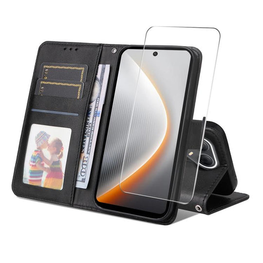 For Tecno Pova 7 Ultra 5G ENKAY Card Wallet Calf Texture Leather Phone Case with Screen Film(Black)