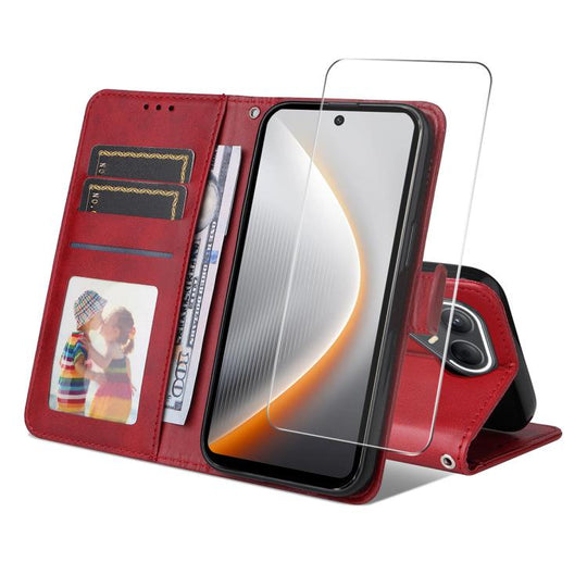 For Tecno Pova 7 Ultra 5G ENKAY Card Wallet Calf Texture Leather Phone Case with Screen Film(Red)